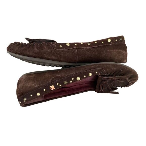 L.E.I. Fallon Leather Moccasin Slippers Shoes Fringe Studded Boho Bohemian - Picture 5 of 6